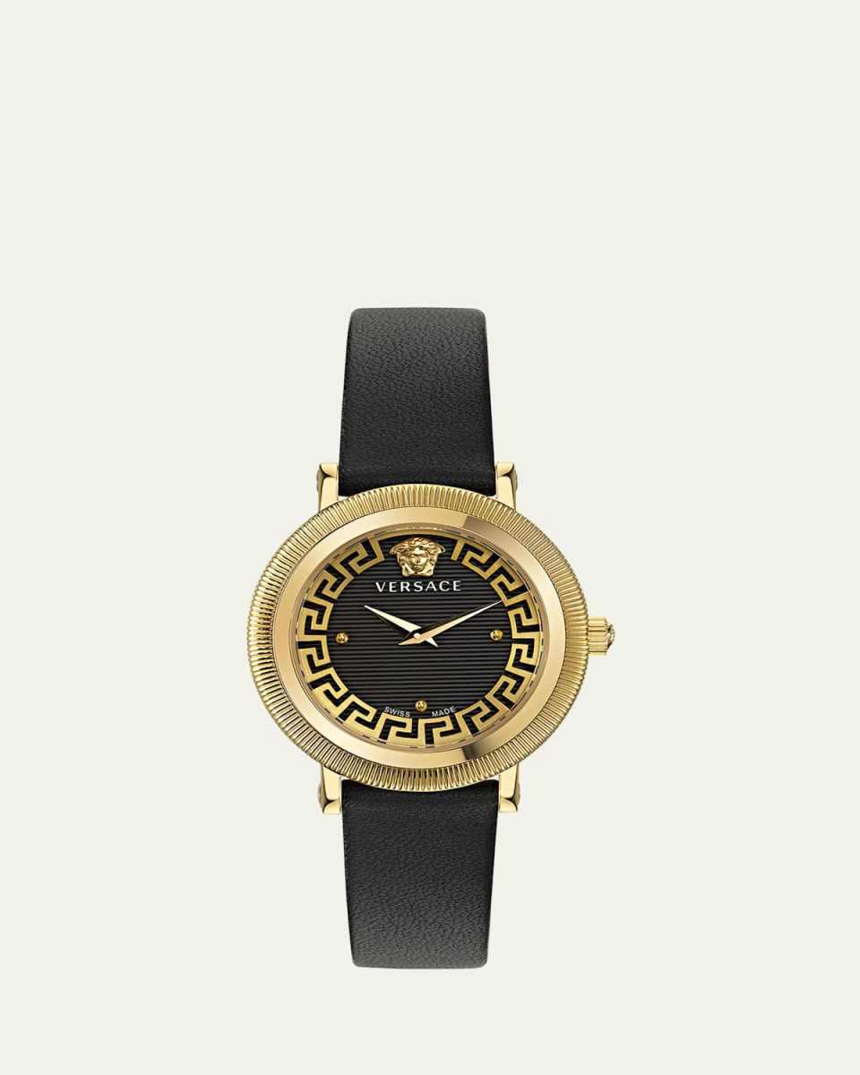 35mm Greca Flourish Watch with Leather Strap, Black